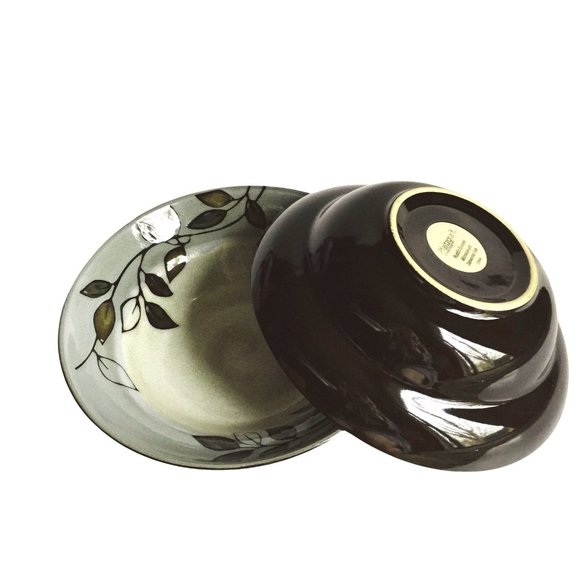 Set Of 4 Praltzgraf Rustic Leaves Soup/Salad Bowls  Stoneware Green & Brown Desi - Picture 3 of 3